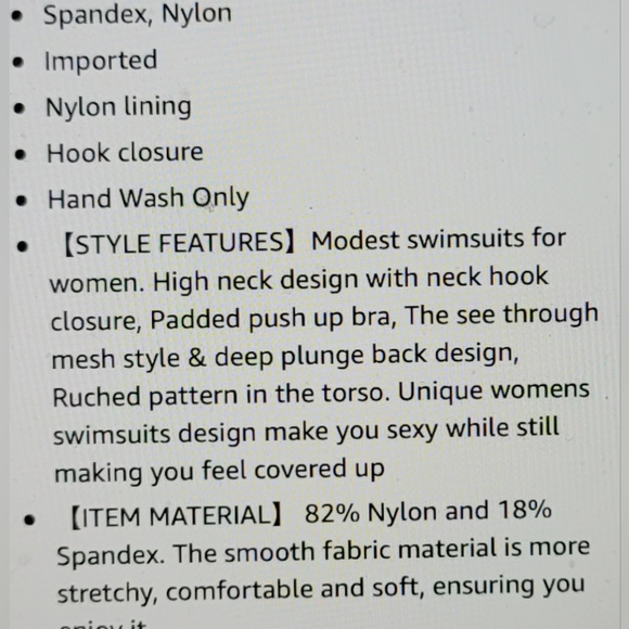 NWT Mesh Detail V Neck Support Bra back Clasp Ruched Slimming Modest swim suit - Picture 9 of 16